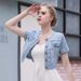 Chicco Chicco 2023 Korean Style Spring Summer Women's Sweet Short Sleeve High Waist Denim Jacket_mkmklike.com