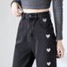 Love-Inspired High-Waist Flared Jeans – Chic Straight-Leg Wide Pants With Soft Tumble Hem (Blue/Black, S-2xl)_mkmklike.com
