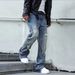 Distressed Zip-Fly Denim Jeans For Men – Vintage Washed High-Street Style Straight Leg Pants (Blue/Black)_mkmklike.com