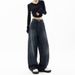 Foreign Trade Cross-border American Retro Y2K Blue Wide-leg Denim Floor-length Pants For Women_mkmklike.com