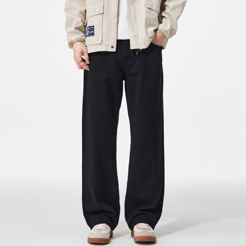 Nordmann Muqiu Clothing | Fleece-Lined Thickened Cleanfit Black Jeans Men's American High Street Straight Slim Long Pants_mkmklike.com