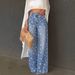 Korean Style High-Waisted Gentle Floral Print Jeans Slimming Straight Leg Versatile Wide Leg Pants NY851_mkmklike.com