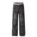 American High Street Design, Double Waisted Washed Water Distressed Jeans, Men's And Women's Straight Wide Leg Pants_mkmklike.com