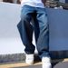 apanese Vintage Washed Denim Pants For Men - Relaxed Straight-Leg Casual Trousers With Wide Hem_mkmklike.com