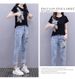 Women's Version Heavy Beaded Embroidery Short Sleeve + Skinny Ripped Jeans Suit For Women_mkmklike.com