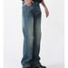 Men's Retro Washed Blue Jeans – Relaxed Straight Fit With Distressed Details, Multiple Sizes Available_mkmklike.com