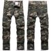 Men's Trendy Military Camouflage Work Pants All Cotton Loose Fit Casual Trousers Mid Waist Long Blue Black Jeans_mkmklike.com