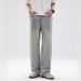 Men's Vintage Washed Light Blue Jeans – Classic Straight Leg Denim Pants For Cleanfit & Streetwear_mkmklike.com