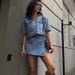 European And American Cargo Denim Suit Two Piece Skirt Set Women's Summer V-neck Short-sleeved Top Summer Female Spice Girl High Waist Irregular Skirt_mkmklike.com