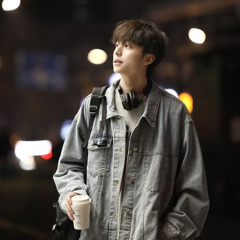 Spring Summer New Denim Men's American High Street Trendy Brand Workwear Retro Fashion Thin Black Jacket_mkmklike.com