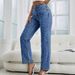 Women's Beaded Washed Denim Jeans Straight Leg Long Pants Relaxed Everyday Wear Versatile Comfortable Feshion Trend_mkmklike.com