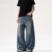 American High Street Washed Pleated Curved Jeans For Men And Women, Loose Straight Casual Wide Leg Baggy Pants_mkmklike.com