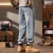 Spring New Loose Small Scimitar Pants Men's Fattened Plus Size Thin Denim Trousers Men's Retro Mud Yellow American Pants_mkmklike.com