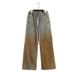 Men's Clothing Gradient Tie Dyed Khaki Wide Leg Loose Straight Leg Piled Distressed Jeans_mkmklike.com