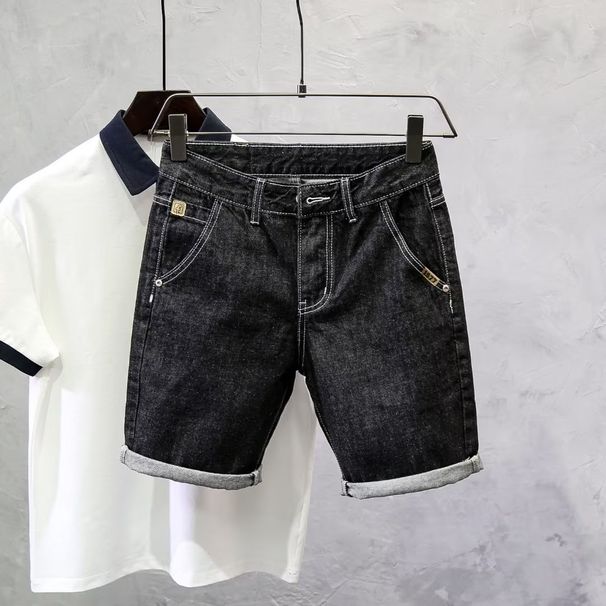 Man Denim Shorts Straight Short Jeans Pants For Men Cowboy Vintage Hip Hop Fitted Thin Rude Designer Distressed Cut Y2k Black_mkmklike.com