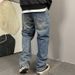Men's Clothing Casual Retro Washed Denim Jeans For Men, Straight Leg, Loose Fit, Trendy, Versatile Wide Leg Dad Pants._mkmklike.com