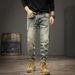 Men's Vintage Distressed Slim Fit Stretch Jeans Ripped Details Faded Wash Casual Classic Men's Clothing_mkmklike.com