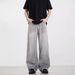 Unisex Vintage High-Waisted Straight-Leg Jeans – Smoky Gray Washed Denim Pants With Relaxed Fit & Floor-Skimming Hem_mkmklike.com