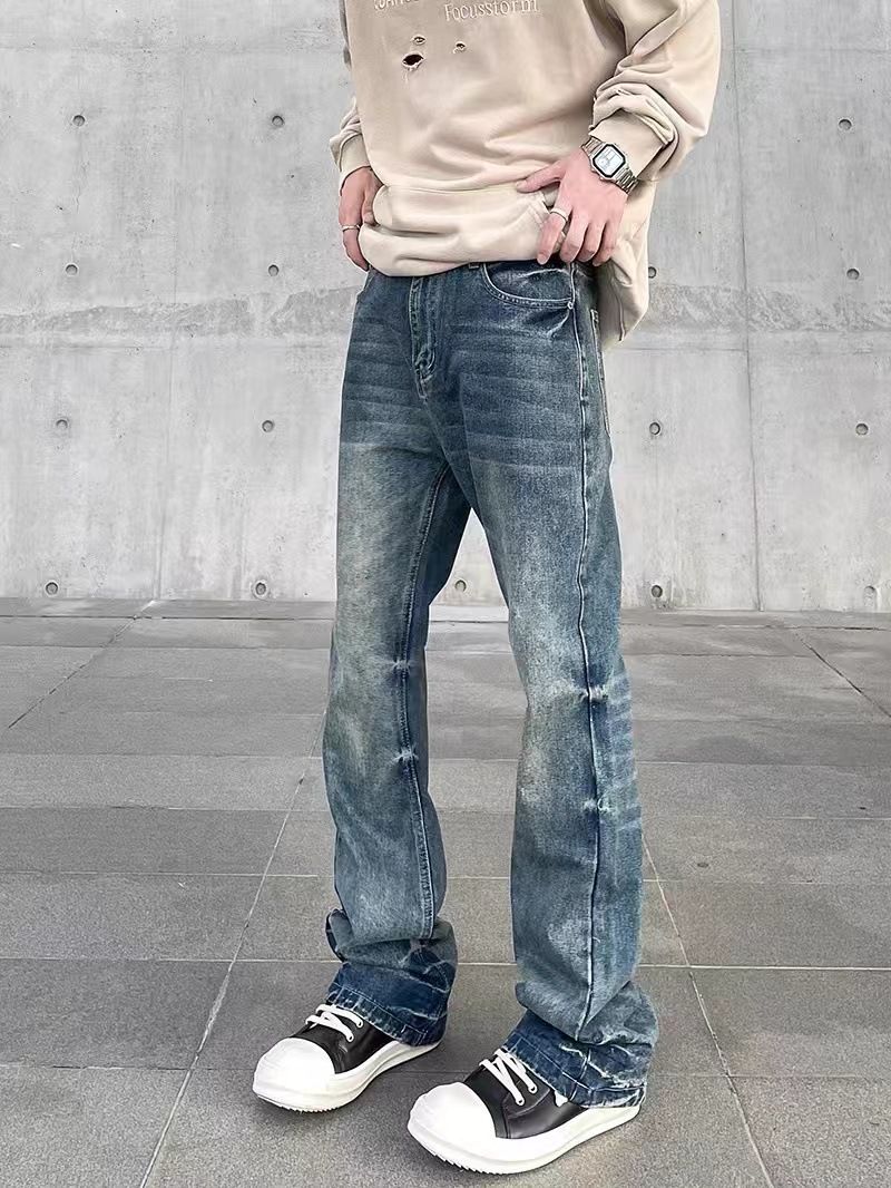 Retro Washed Denim Jeans – High-Street Straight & Flare Pants With Vintage Distressing (Unisex Classic Blue Relaxed Fit Everyday Trousers)_mkmklike.com