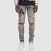 Men's Slim Fit Stretch Jeans – Rock-Inspired Ripped & Printed Denim Pants (Royal Blue) – High Street Fashion With Distressed Details_mkmklike.com
