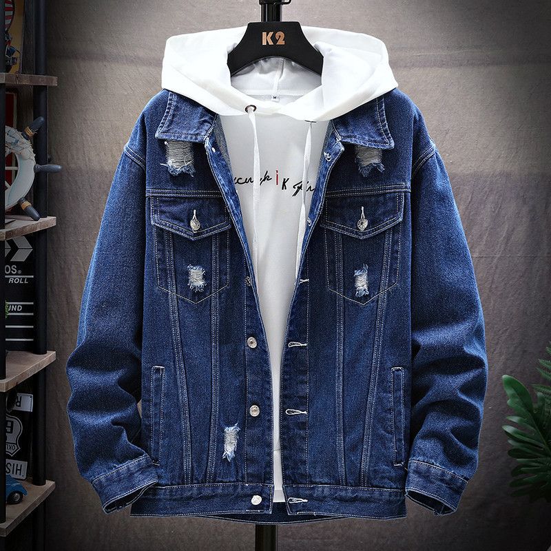 Men's Denim Jacket Trendy Loose Fit Spring Autumn Casual Coat With Multiple Pockets For Young Adults Size M-3XL_mkmklike.com