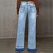 "Women's Slim Fit Flared Jeans - Light Blue Washed Denim With Stitching Detail For Casual Chic"_mkmklike.com