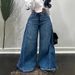 Autumn New Women Wide Leg Jeans Washed Denim Spliced Draped Elegant Trendy High Street Y2K Floor-length Flared Pants Jeans Trousers_mkmklike.com