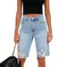 Women'sClothing High Elastic Small Feet Pants Mid Waist Quarter Pants Perforated Jeans_mkmklike.com