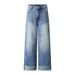 American Style Embroidered Versatile Washed Jeans For Men And Women Rolled Hem Vintage Casual High Waist Straight Pants_mkmklike.com