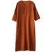 New Artistic Linen Five point Sleeve Western Style Age reducing Fashion V neck Thin Knee length Dress_mkmklike.com