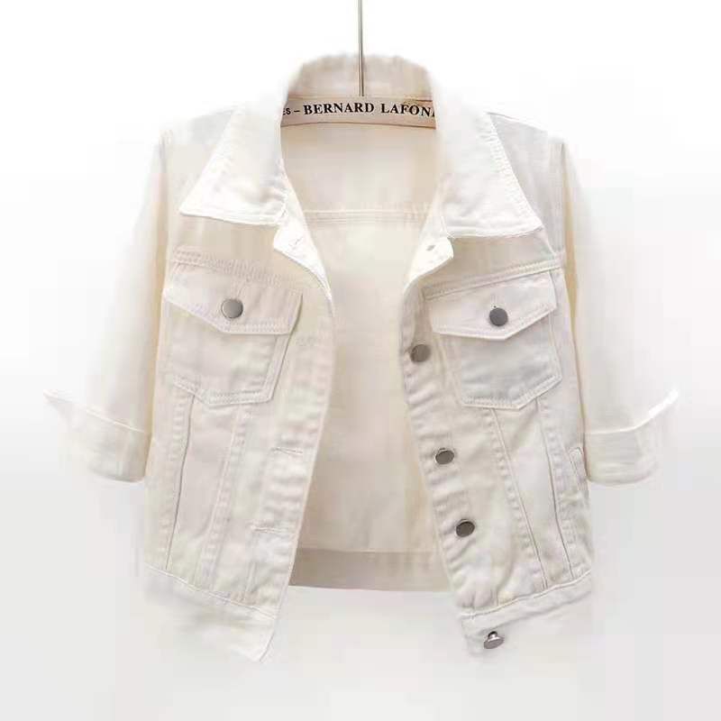 New Slim-fit Color Mid-sleeve Denim Jacket For Women, Short-sleeved, Three-quarter-sleeved, Vest, Small Shl Top_mkmklike.com