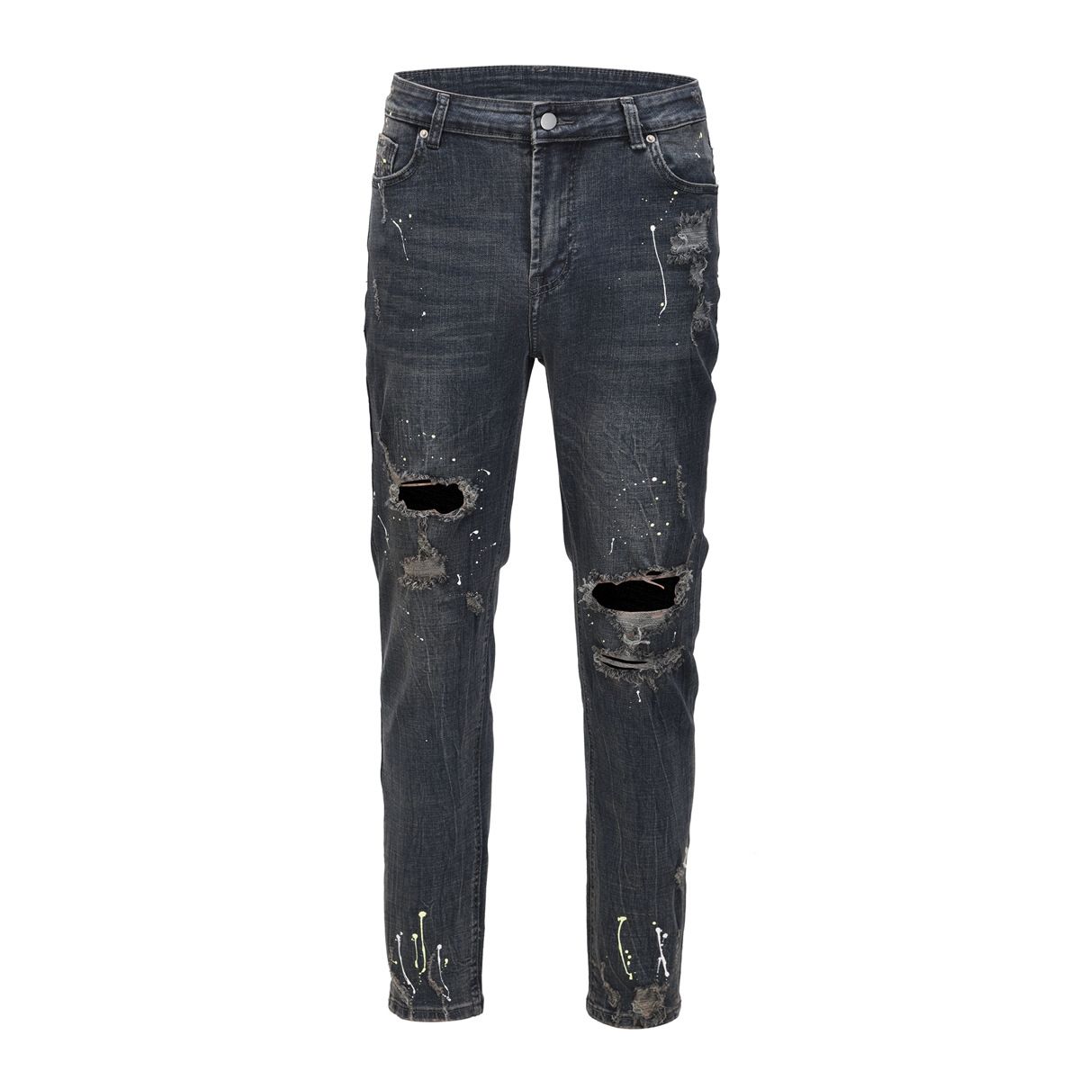Men's Distressed Denim Jeans - Slim Fit High Street Ripped Washed Blue Jeans For Casual Wear Fashionable And Trendy_mkmklike.com
