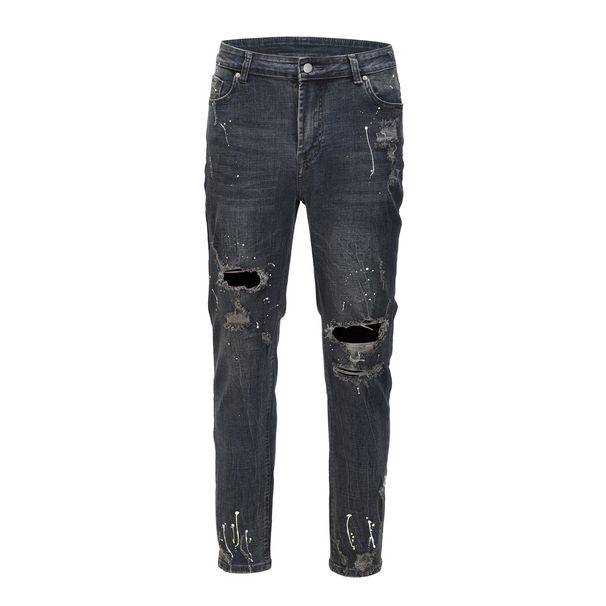 Men's Distressed Denim Jeans - Slim Fit High Street Ripped Washed Blue Jeans For Casual Wear Fashionable And Trendy_mkmklike.com