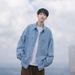 Dark Blue Denim Men Long Sleeve Spring Autumn Trendy Brand Ins Japanese Retro City Boy Workwear Shirt Jacket_mkmklike.com