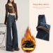 Melard Coffee Color Flared Jeans For Women American Retro Style Autumn Winter Fleece Lined High Waist Slimming Pants_mkmklike.com