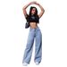 European And American Cross-Border New High-Waisted Slimming Loose Floor-Length Flared Straight-Leg Pants Casual Jeans_mkmklike.com