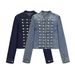 Women's Retro Double Breasted Denim Jacket Stand Collar Metal Button Autumn Clothing Hot Selling_mkmklike.com