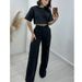 Women's Clothing new fashion cotton and linen short tops high waist wide leg suit pants _mkmklike.com
