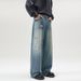 Vintage Washed Denim Jeans – Retro Splatter Paint Design, Straight-Leg Fit For Men (S-2XL)_mkmklike.com