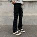 Men's Black Cargo Jeans - Streetwear Workwear Pants With Utility Pockets | Relaxed Straight Fit | Distressed & Washed Denim_mkmklike.com