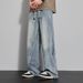 American Washed Distressed Jeans, Men's Spring And Autumn Straight Leg Loose High Street Vibe Style Long Pants_mkmklike.com