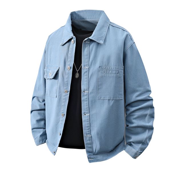 Men's Clothing Spring And Autumn New Denim Jacket For Men Trendy Simple Handsome Top Solid Color Slim Lapel Japanese Style Fresh Jacket For Men_mkmklike.com