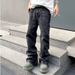 Men's Clothing Washed gray destroyed vintage jeans straight loose black flared trousers men's one piece drop shipping_mkmklike.com