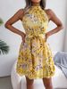 Women's temperament lace-up ruffled large swing floral dress clothing_mkmklike.com