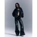 Cross-border Design Street Punk Heavy-duty Low-waist Flared Jeans For Women, 2025 Spring, Studded Vintage Washed Denim_mkmklike.com