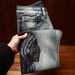 Embroidery Ripped Jeans Men's Elastic Trend Brand Slim Small Feet Trend Fashion Spring And Autumn High Street Casual Pants Men's_mkmklike.com