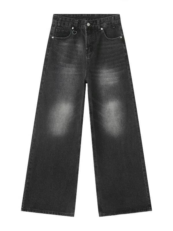 Men's Clothing Unisex Vintage American Style Baggy Jeans - High Street Oversized Straight Leg Dragging Denim Pants (Black Grey/Black/Dark Blue)_mkmklike.com