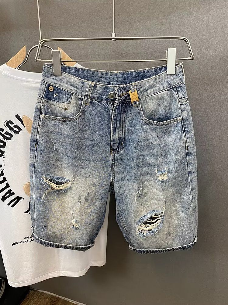 Men's Clothing Men's Casual Straight Leg Denim Shorts Summer Mid-Length Harem Trendy Brand Versatile Loose Fit Five Point_mkmklike.com