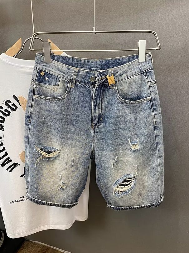 Men's Clothing Men's Casual Straight Leg Denim Shorts Summer Mid-Length Harem Trendy Brand Versatile Loose Fit Five Point_mkmklike.com