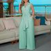 Women's Clothing women's elegant shirt collar sleeveless solid color zipper strap wide leg jumpsuit_mkmklike.com